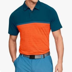 Under Armour Threadborne Calibrate Techno Teal Jacquard Golf Polo Size Medium